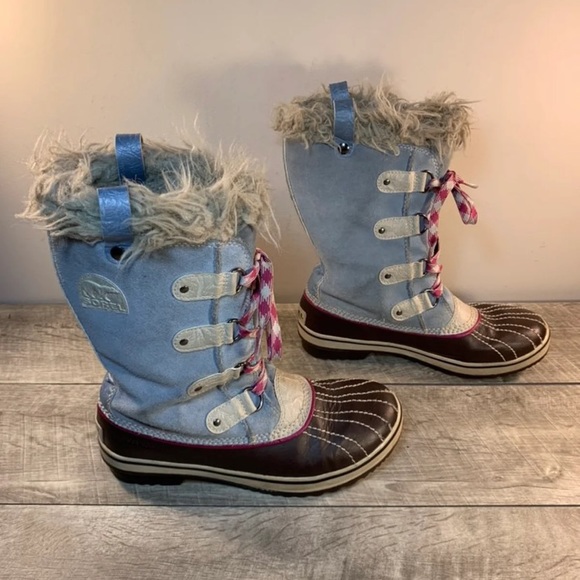 Sorel Joan of Arctic Blue Leather Waterproof Youth Snow Winter